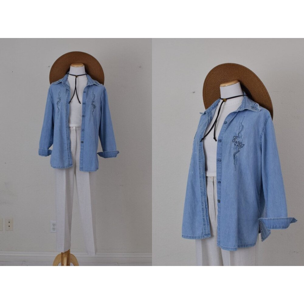 Worrnn Vintage 90s Blue Denim Shirt Shacket | size L